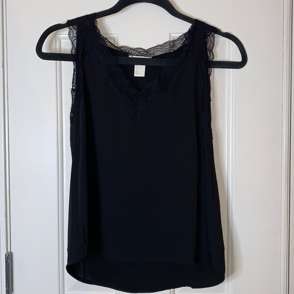 Black Lace-Trimmed Blouse